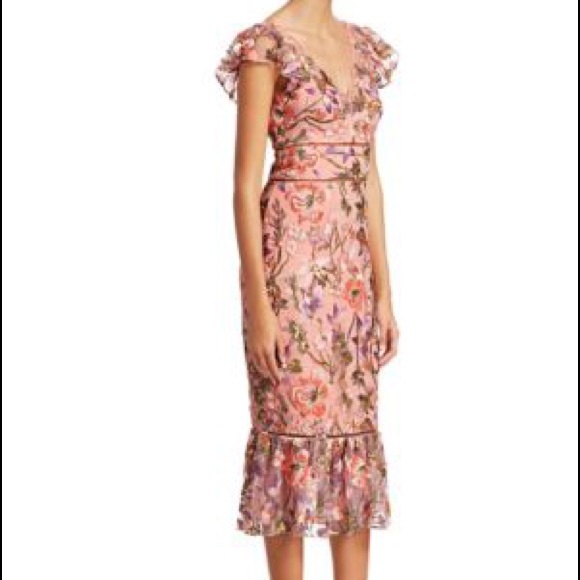 Marchesa Notte Flutter Sleeve Cocktail Dress NWT